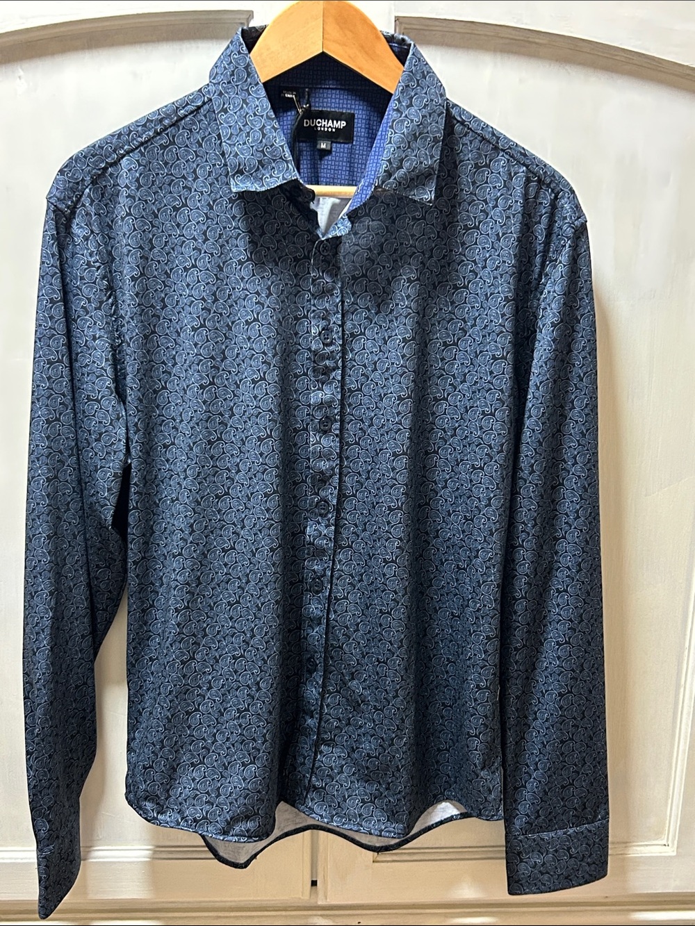 Duchamp Navy Blue Paisley Long-Sleeve Button-Down Shirt Size M